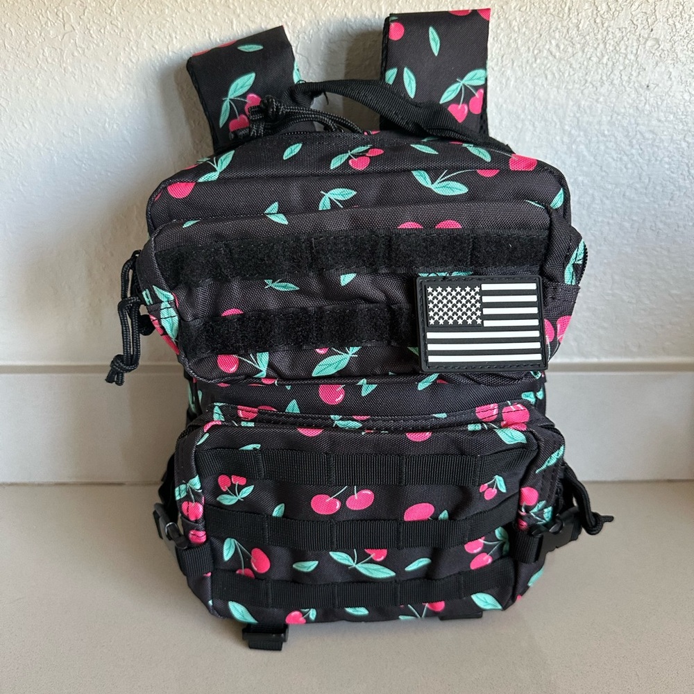 Cherry Print Black Mini Backpack - image 1